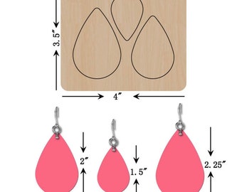 Leather Earring Cutting Die, 2.25 Inch, 2 Inch,1.5 Inch, Teardrop Earring Die, No Hole, Orange Foam, Sizzix Compatible, JT374