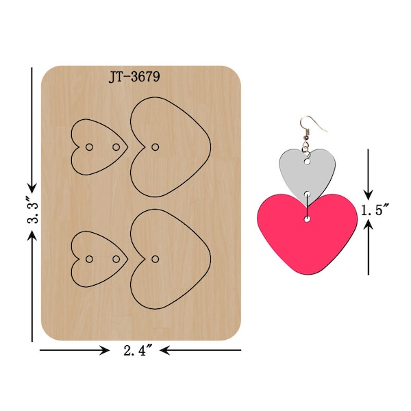 Troquel para pendientes de cuero con forma de corazón, 1,5 pulgadas, compatible con Sizzix, JT3679