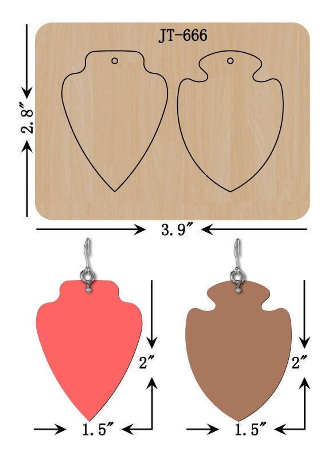 Leather Earring Cutting Die, 2 INCH, Shield Earring Die, Arrow Earring