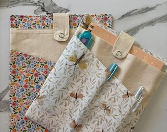 Handmade A5 Fabric Notebook Sleeve: Quilted Journal Cover with Pocket