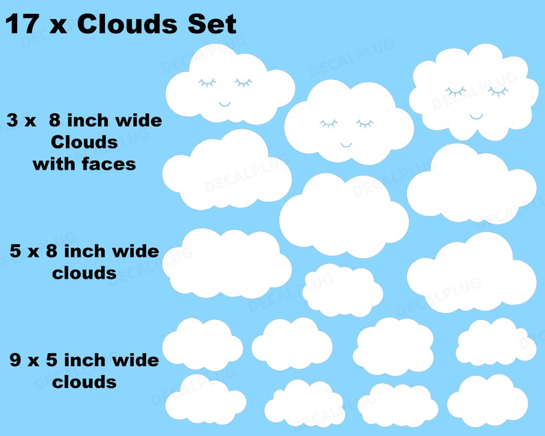 Cloud Stickers for Nursery Wall 3 Big Cloud Stickers With Etsy UK
