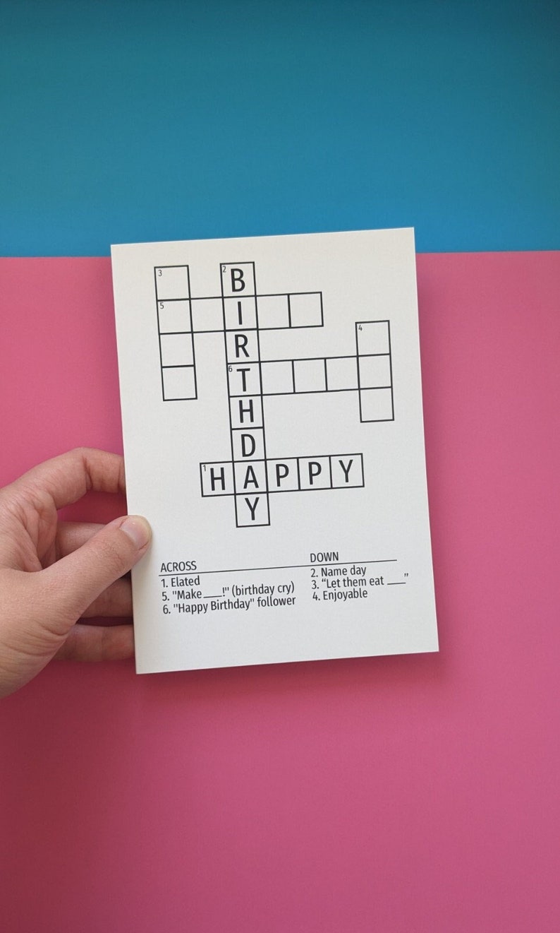 Happy Birthday Crossword Puzzle Greeting Card Etsy