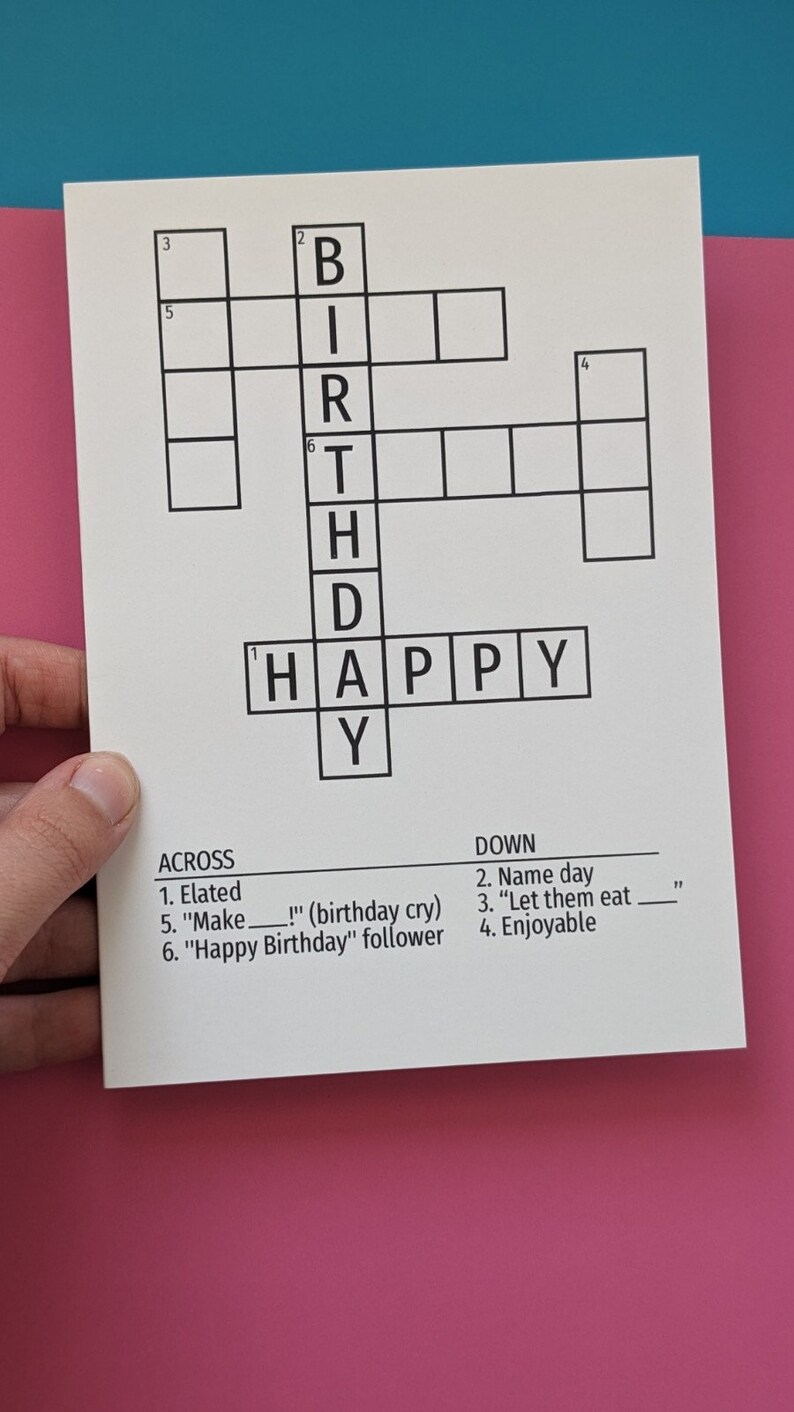 Happy Birthday Crossword Puzzle Greeting Card Etsy