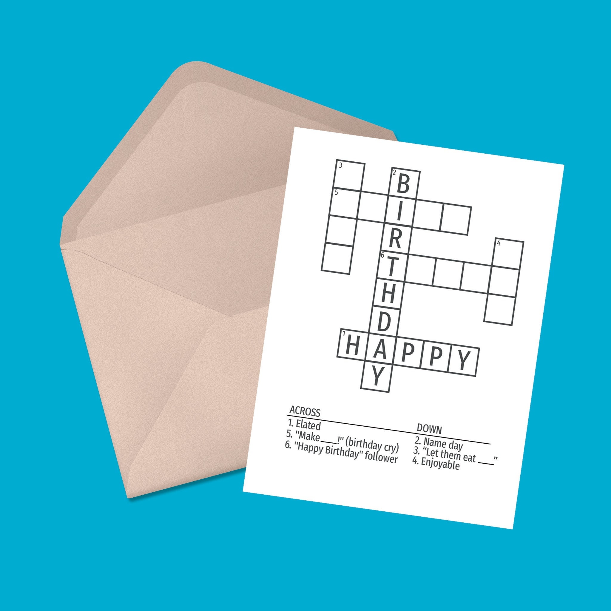 Happy Birthday Crossword Puzzle Greeting Card Etsy