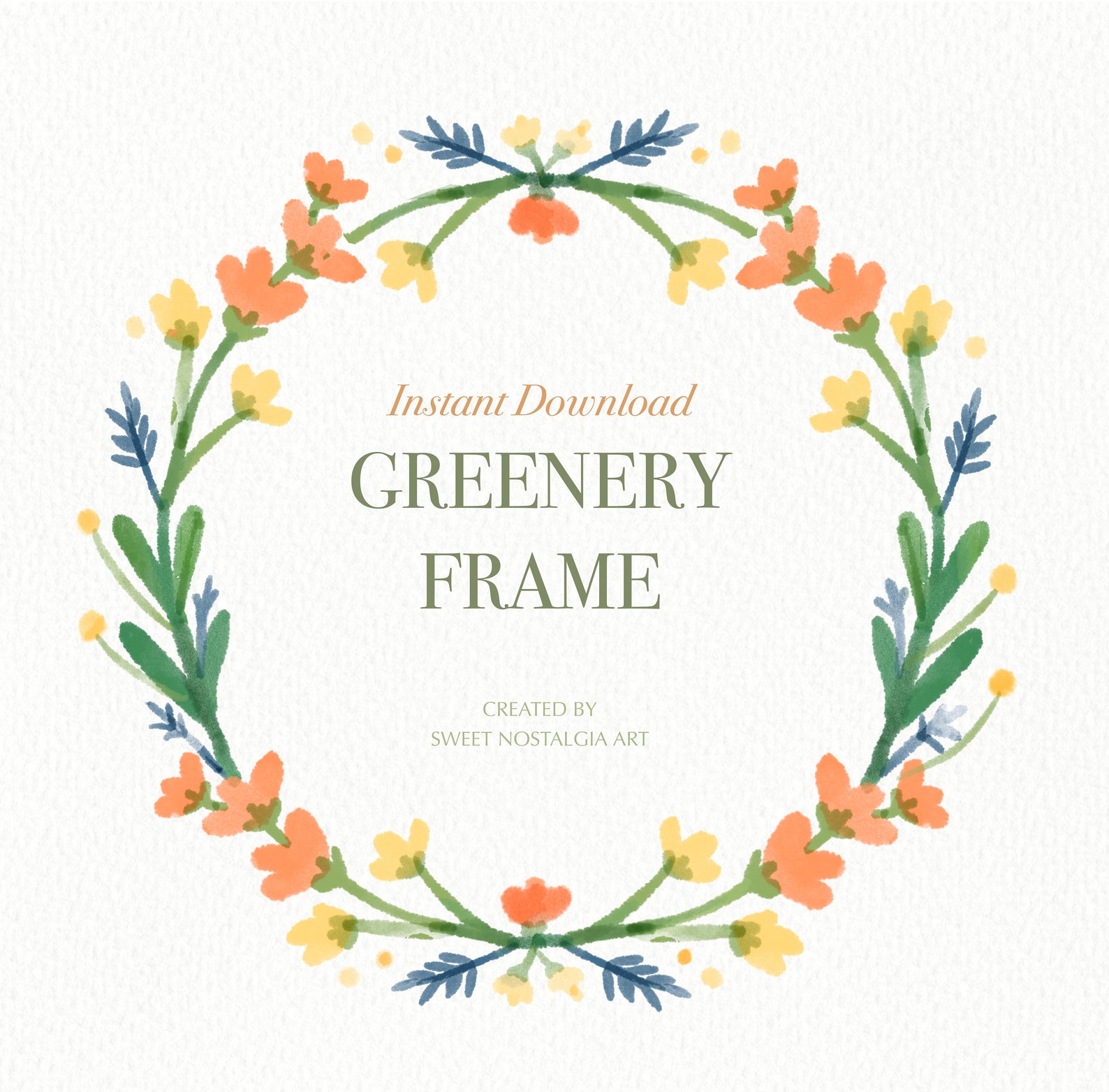 Wildflower Watercolor Floral Circle Frame Clipart Hand Etsy