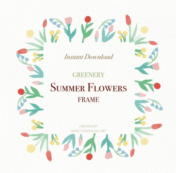 Floral Frame Watercolor Clipartsummer Flowers Square Border | Etsy