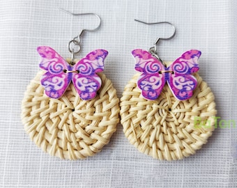 Handmade Butterfly Rattan Earing - Wooden Straw earring