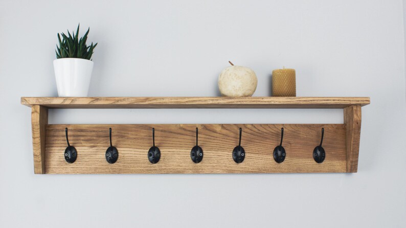 18cm Rack Solid Oak Wall Mounted Coat Rack With Hooks, Height 18cm, Depth 10cm ...