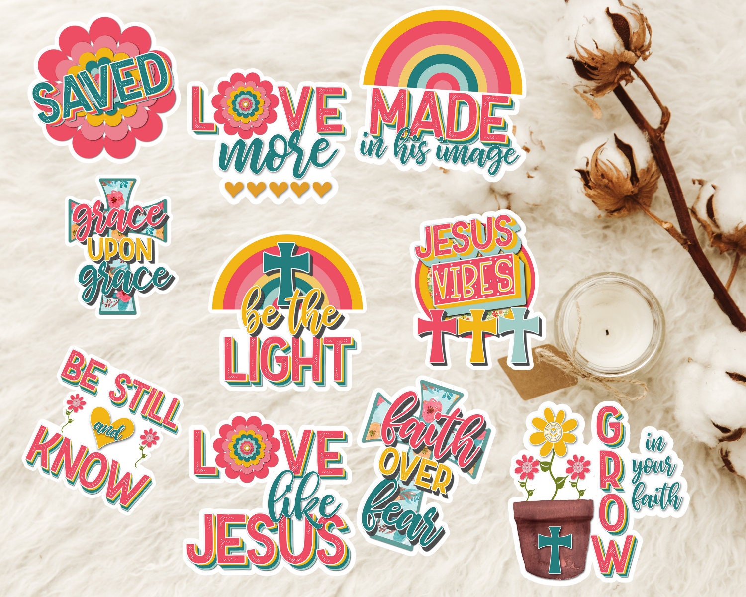 Lot 17 Vintage Religious Jesus Church Inspirational Spiritual Stickers  Unused