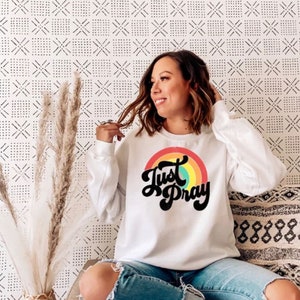 Just Pray, Unisex tee, Rainbow design, Prayer, Inspirational shirt, religious gift, Screen print, Prayer works, Christian shirt