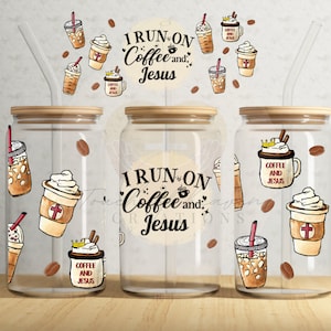 I run on coffee and Jesus,  coffee lover, inspirational coffee cup, Christian coffee gift,  iced coffee, Glass,mug , tumbler, Christian cup