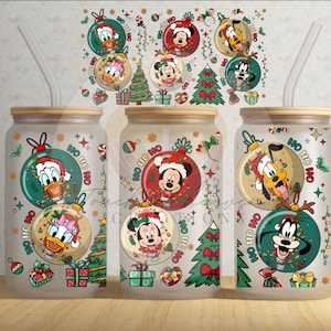 Disney Mickey Christmas,Beer Can Glass Iced Coffee Cup, Mickey and friends, boho disney design, mickey and Minnie christmas, holiday gifts