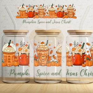 Spezie di zucca e Gesù Cristo, tazza ispiratrice, regalo religioso, tazza cristiana autunnale, camicia autunnale, lattina di vetro cristiana, tazza di caffè religiosa