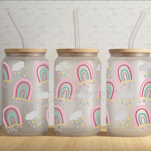 Regenbogen und Wolken, Glasdose, Becher, Kaffeebecher, Regenbogen, Wolken, Retro Glasdose, Boho Glasdose, Kaffeetasse, Kaffeeglastasse