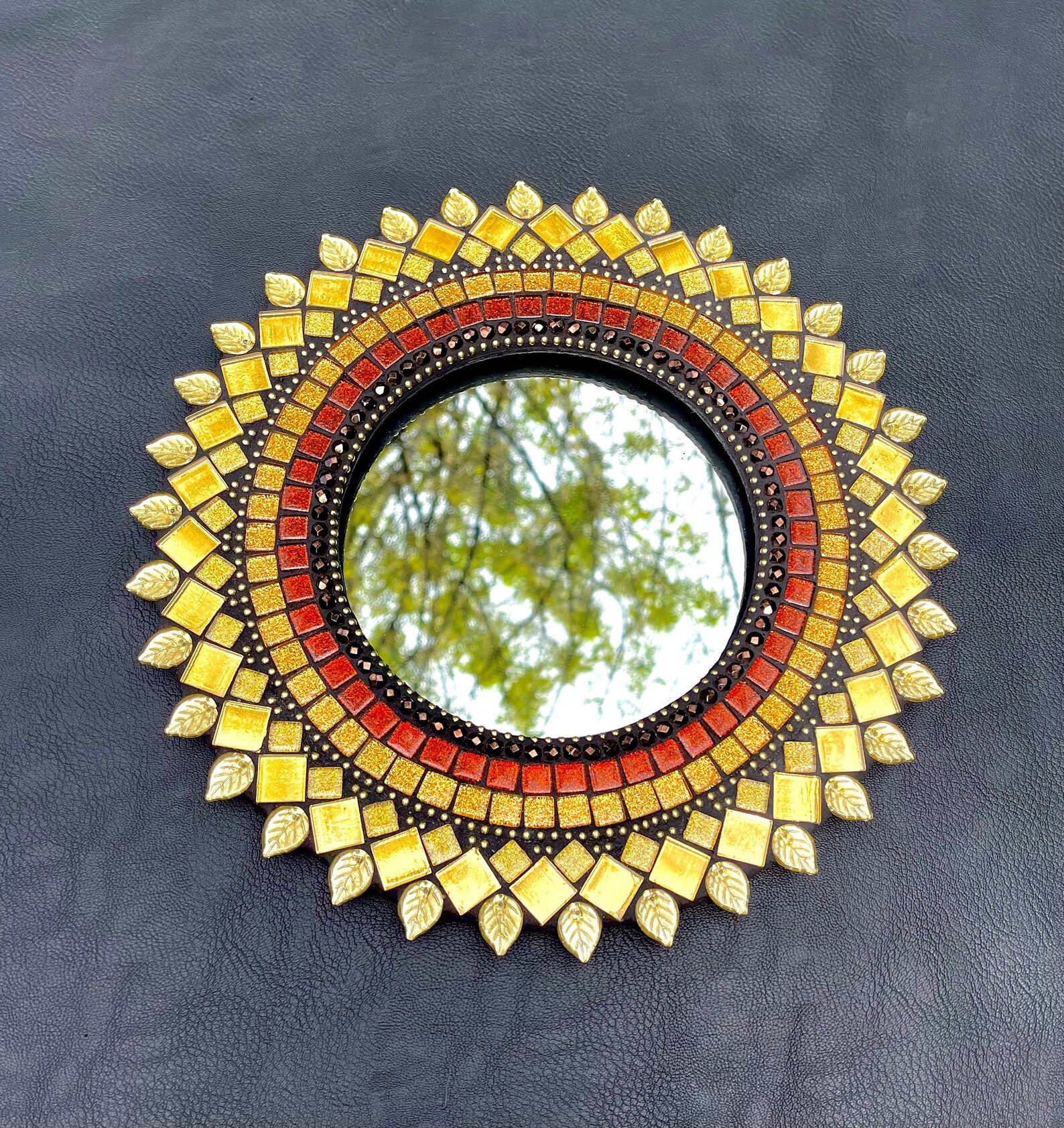 10 inch mosaic sunflower mirror Etsy