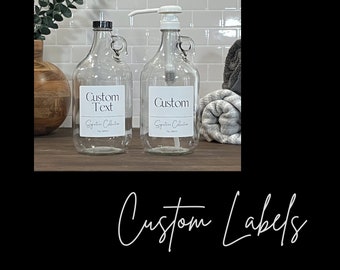 CUSTOM 1/2 Gallon Clear Glass Refillable Laundry Bottle with Waterproof Labels | Laundry Collection | Eco-Friendly