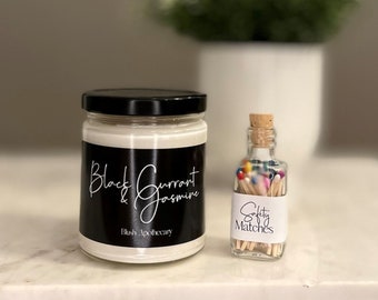 Black Currant & Jasmine Candles | Handmade Soy Candle | 100% Soy Wax | 9 oz. Candles | Glass Jar | FREE Safety Matches