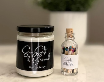 Sea Salt & Orchid | Handmade Soy Candle | 100% Soy Wax | 9 oz. Candles | Glass Jar | FREE Safety Matches