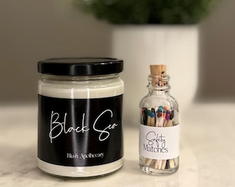 Black Sea Candles | Handmade Soy Candle | 100% Soy Wax | 9 oz. Candles | Glass Jar | FREE Safety Matches