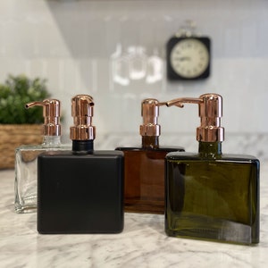 Urban Square Recycled Glass Soap Dispenser | 8.5oz Refillable | Designer Metal Pumps | Hand Soap, Dish Soap