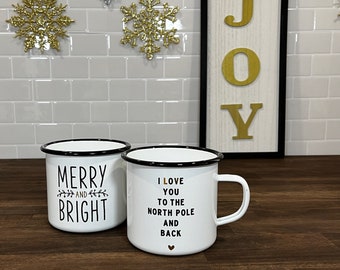 Enamel Holiday Coffee Mugs | Holiday Designs | 24oz Mug | Great Gift | Enamel Coffee Mug