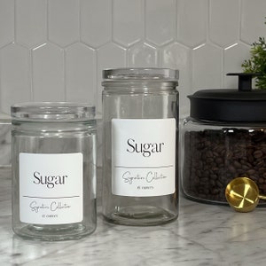 Signature Coffee Collection | All Glass Sugar Jar | Refillable Sugar Jar | Eco Friendly | White Waterproof Label