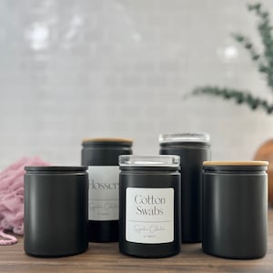 Black Matte Bathroom Storage Jars | Signature Collection | 12oz and 16oz Glass Jars | Custom Labeled
