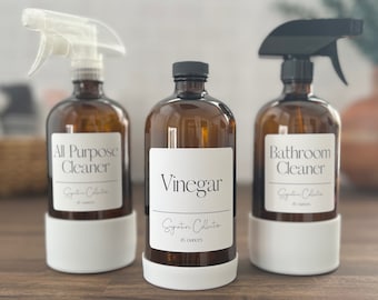 16-ounce Amber Glass Spray Bottles with Silicone Sleeves | Signature Cleaning Collection | Refillable Bottles + Waterproof Label
