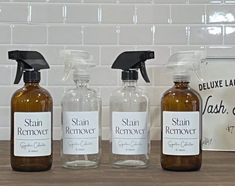 Stain Remover 16oz Glass Bottle | Signature Laundry Collection | Refillable Bottles with Waterproof Labels | Eco-Friendly