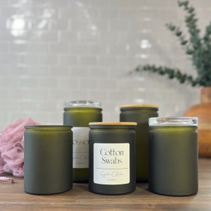 Frosted Green Bathroom Storage Jars | Signature Collection | 12oz and 16oz Glass Jars | Custom Labeled