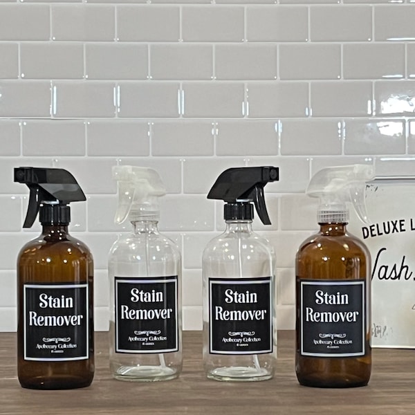 Stain Remover 16oz Glass Bottle | Apothecary Laundry Collection | Refillable Bottles with Waterproof Labels | Eco-Friendly