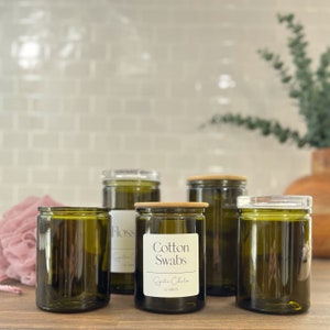 Vintage Green Bathroom Storage Jars | Signature Collection | 12oz and 16oz Glass Jars | Custom Labeled