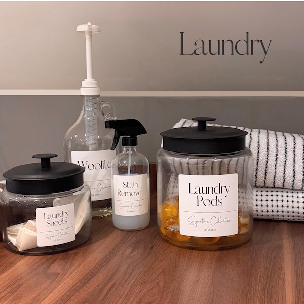 Laundry Storage | Glass Montana Jars | Airtight Black Metal Lid | Custom Label Option | 48oz, 64oz, or 96oz