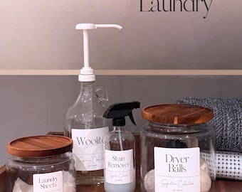 Laundry Storage | Glass Montana Jars | Airtight Wood Lid | Custom Label Option | 48oz, 64oz, or 96oz