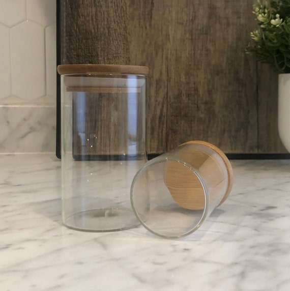 Glass Spice Jars With Bamboo Lid, Airtight Glass Jar, Glass