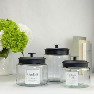 Montana Glass Storage Jar with Black Lid | Pantry, Laundry & Bathroom Organization | 48oz, 64oz or 96oz