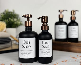 Black Matte Glass Hand Soap + Dish Soap Dispenser | Signature Collection