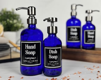 Cobalt Blue Glass Hand Soap + Dish Soap Dispenser | Apothecary Collection