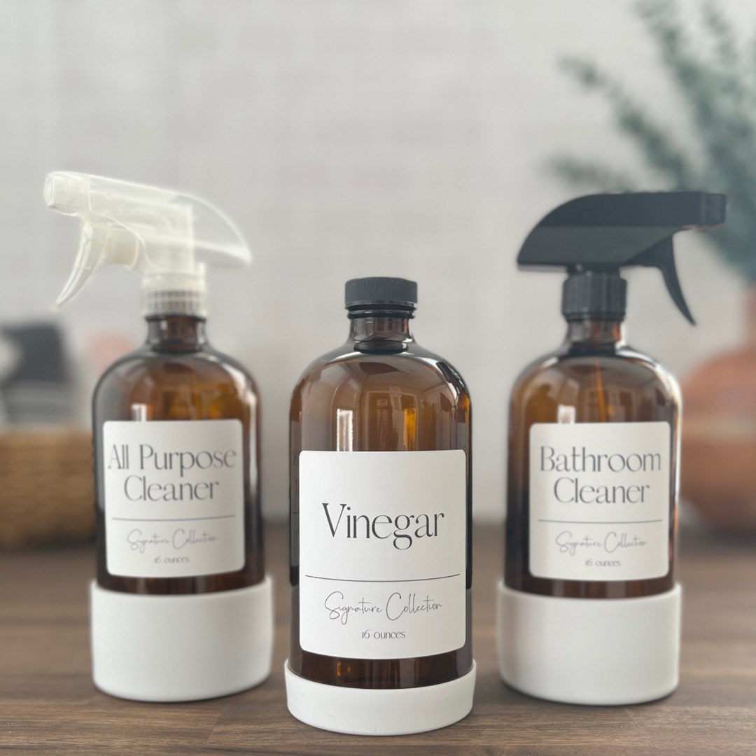 16-ounce Amber Glass Spray Bottles with Silicone Sleeves | Signature Cleaning - BlackSpray/ShortBlck, CustomApothecaryLabel, all purpose cleaner