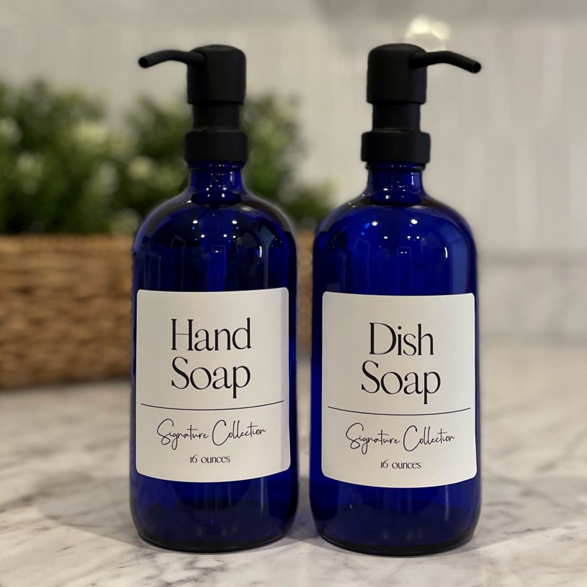 Cobalt Blue Glass Soap Dispenser With Waterproof Label Etsy