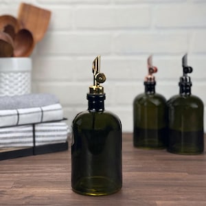 16-ounce Vintage Green Apothecary Glass Bottle with Weighted Pour Spouts | Custom Labels | Perfect for Oils and Vinegars