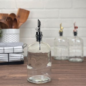25-ounce Apothecary Clear Glass Bottle with Weighted Pour Spouts | Custom Labels | Perfect for your Oils and Vinegars