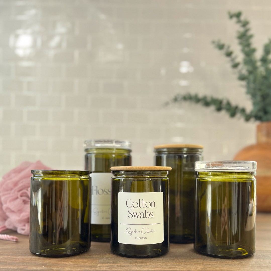Vintage Green Bathroom Storage Jars | Signature Collection | 12oz and 16oz Glass Jars | Custom ...