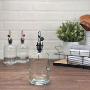 16-ounce Clear Apothecary Glass Bottle with Weighted Pour Spouts | Custom Labels | Perfect for your Oils and Vinegars