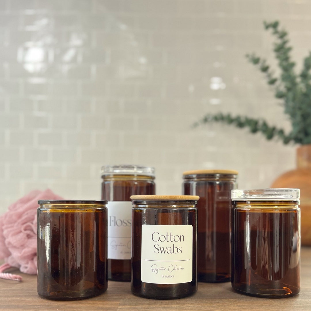 Amber Bathroom Storage Jars Signature Collection 12oz and 16oz Glass