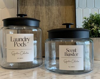 Signature Laundry Collection | 64oz or 96oz Laundry Jar | Dryer Balls, Laundry Pods, Scent Boosters, Dryer Sheets + Custom Labels