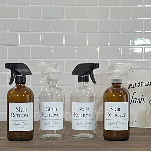 Stain Remover 16oz Glass Bottle | Signature Laundry Collection | Refillable Bottles with Waterproof Labels | Eco-Friendly