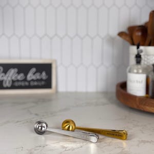 Coffee Scoop and Clip Gold and Silver