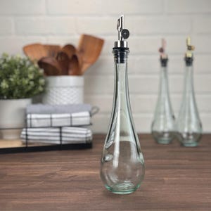 Raindrop Clear 11.8oz Recycled Glass w/ Weighted Spout | Colored Weighted Spouts | Perfect for your Oils or Vinegars
