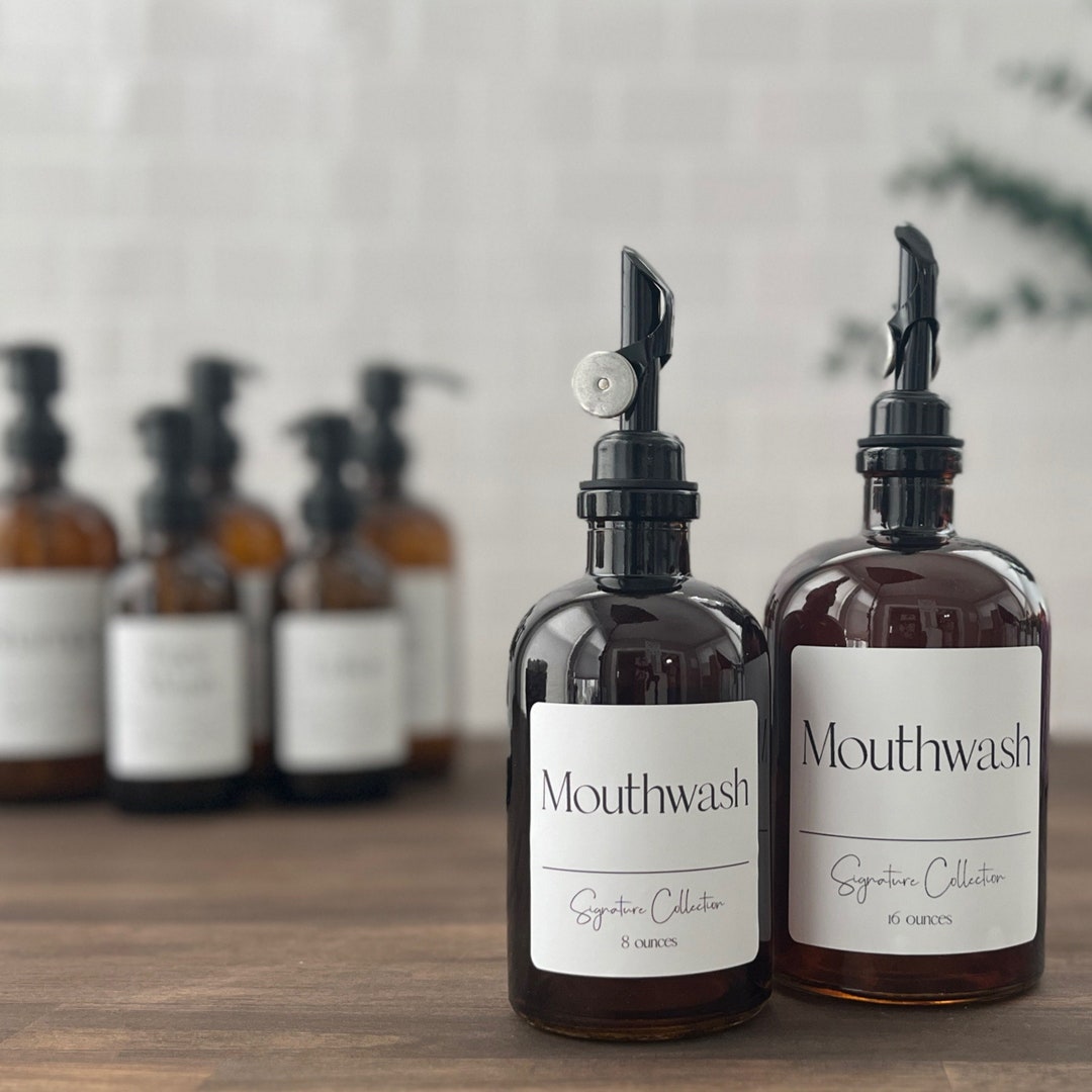 Mouthwash Amber Bottle With Pour Spout Signature Collection Refillable